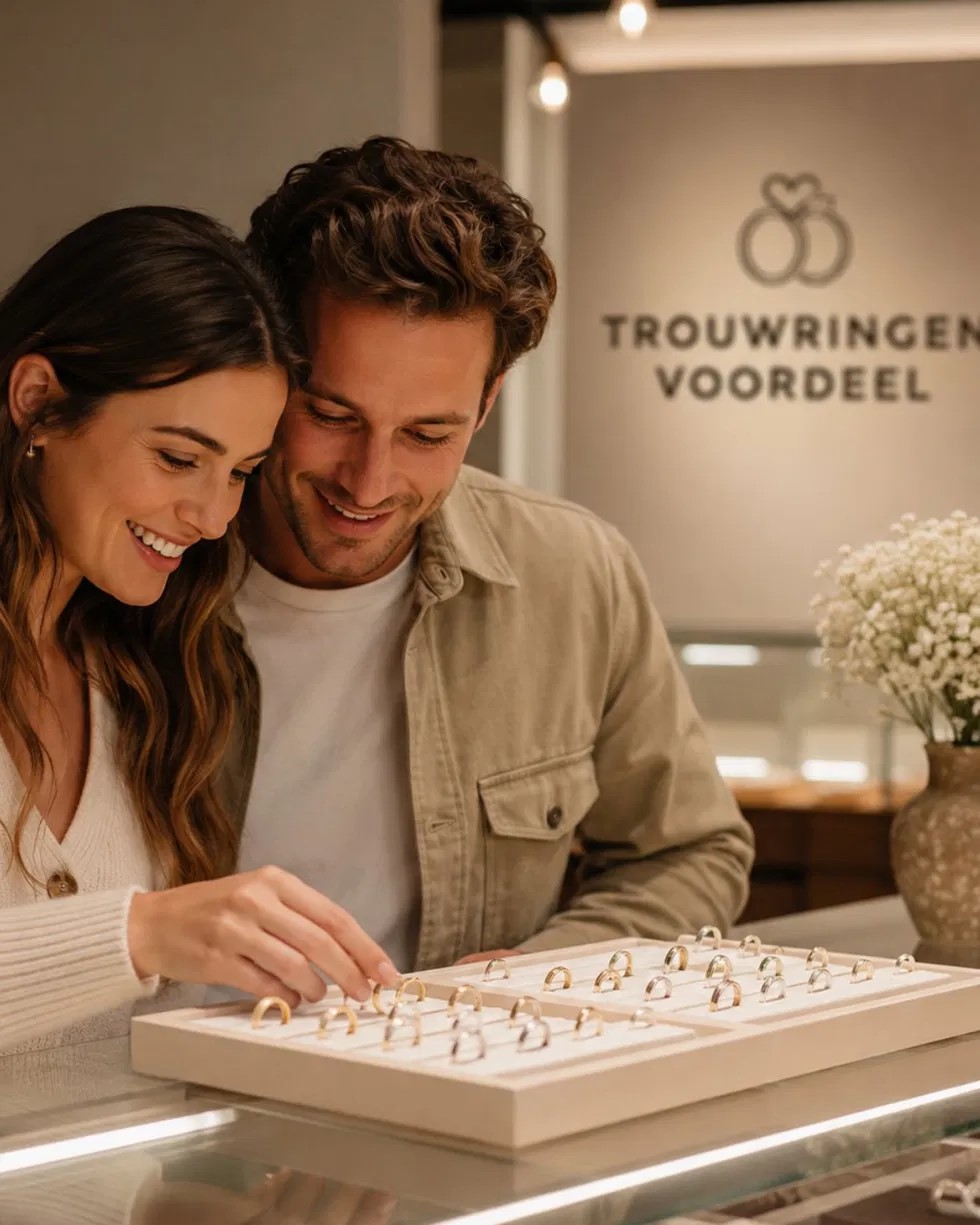 Trouwringenspecialist toont trouwringen tijdens een videocall