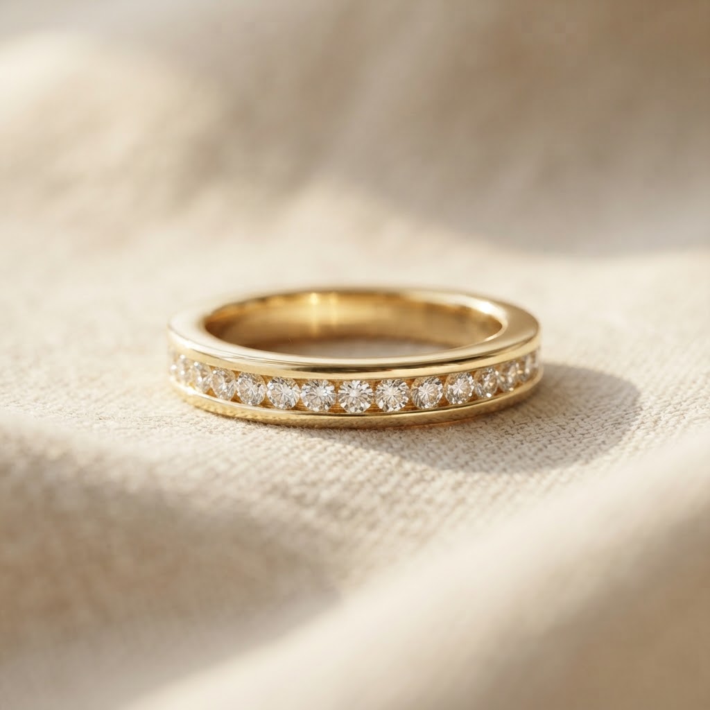 Trouwring met een rij diamanten