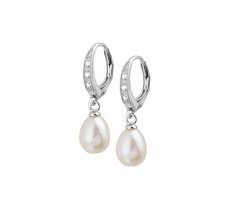 Gerhodineerd zilveren oorhangers met zirkonia en zoetwaterparel