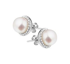 Gerhodineerd zilveren oorknoppen met zoetwaterparel en zirkonia.