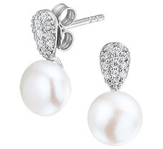 Gerhodineerd zilveren oorknoppen met zoetwaterparel en zirkonia.