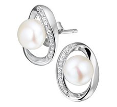 Gerhodineerd zilveren oorknoppen met zoetwaterparel en zirkonia.