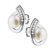 Gerhodineerd zilveren oorknoppen met zoetwaterparel en zirkonia.