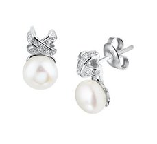Gerhodineerd zilveren oorknoppen met zoetwaterparel en zirkonia