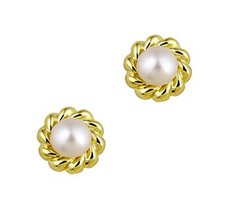Geelgouden oorknoppen met zoetwaterparel.