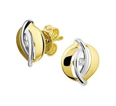 Bicolor wit- en geelgouden gestifte oorknoppen met diamant.