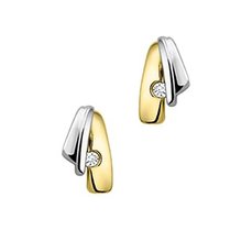 Bicolor wit- en geelgouden oorknoppen met diamant.