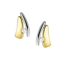 Bicolor wit- en geelgouden oorknoppen met diamant.