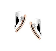 Bicolor rose- en witgouden oorknoppen met diamant.