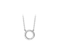 Gerhodineerd zilveren collier met open cirkel en zirkonia.
