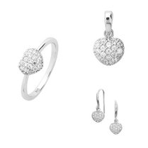Set oorbellen hanger en ring in hartvorm met zirkonia