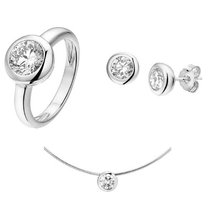 Set collier, oorknoppen en ring met groot zirkonia briljant