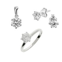 Set ring, hanger, oorknoppen zilver zirkonia