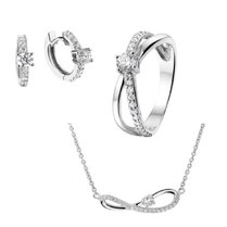 Set zilver zirkonia: Ring, collier en klapcreolen