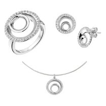 Set ring oorknoppen, collier zilver zirkonia