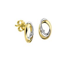 Oorknoppen geelgoud & witgoud zirkonia