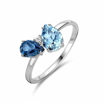 ring trilogie london blue topaas, blauw topaas en diamant 0.01ct h p1