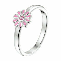 ring emaille bloem roze zirkonia