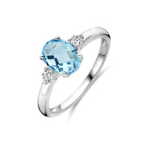 ring trilogie zirkonia en blauw topaas