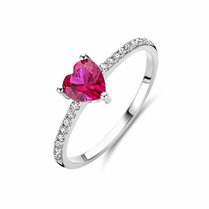 ring hart corundumkleurig en wit zirkonia