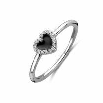 ring hart, zirkonia en zwart emaille halo