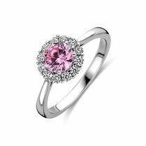 ring wit en roze zirkonia halo