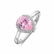 ring wit en roze zirkonia halo