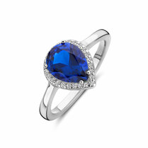 ring wit en blauw zirkonia halo