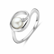 ring ovaal parel en zirkonia 9,5 mm