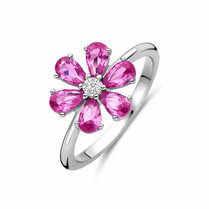 ring bloem wit en roze zirkonia