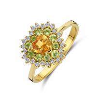 ring hart citrien, peridot en diamant 0.19ct g si