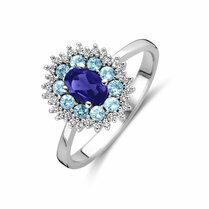 ring ioliet, london blue topaas en diamant 0.15ct g si