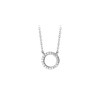 Gerhodineerd zilveren collier met open cirkel en zirkonia.