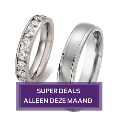 Titanium Herenring en Titanium Damesring Rondom Steentjes