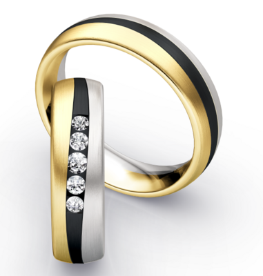Bicolor Trouwring Goud met Zirkonium en Briljanten