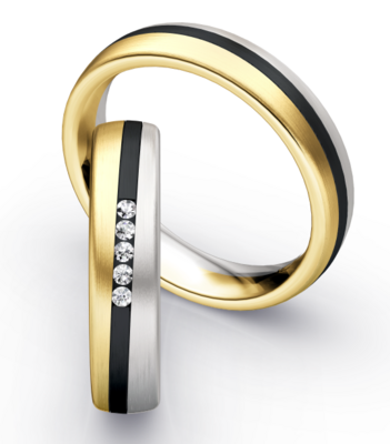 Bicolor Trouwring Goud met Zirkonium en Briljanten
