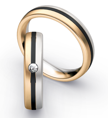 Bicolor Trouwring Goud met Zirkonium en Briljanten