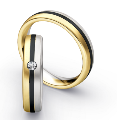 Bicolor Trouwring Goud met Zirkonium en Briljanten