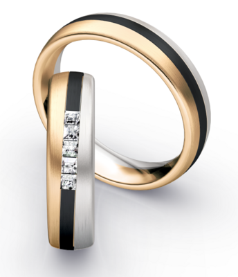 Bicolor Trouwring Goud met Zirkonium en Briljanten