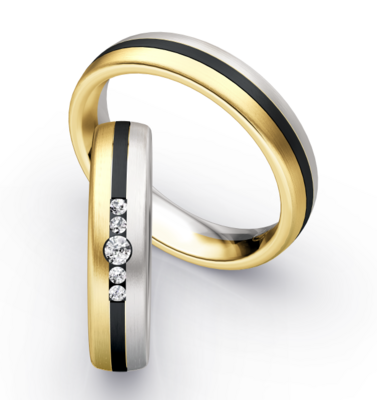Bicolor Trouwring Goud met Zirkonium en Briljanten