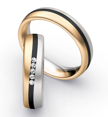 Bicolor Trouwring Goud met Zirkonium en Briljanten
