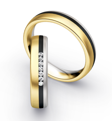 Bicolor Trouwring Goud met Zirkonium en Briljanten