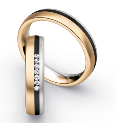 Bicolor Trouwring Goud met Zirkonium en Briljanten