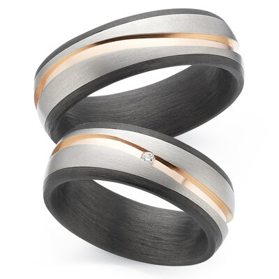 Trouwringen Titanium met carbon