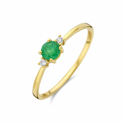 ring trilogie smaragd en diamant 0.03ct (2x 0.015ct) h p1