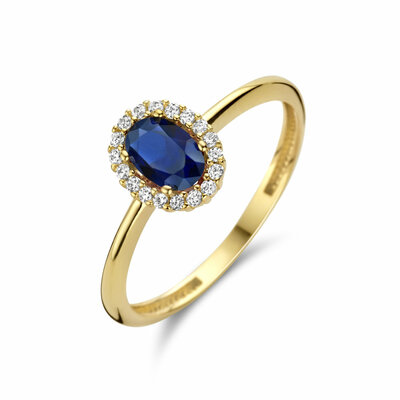 ring synth. saffier en zirkonia halo