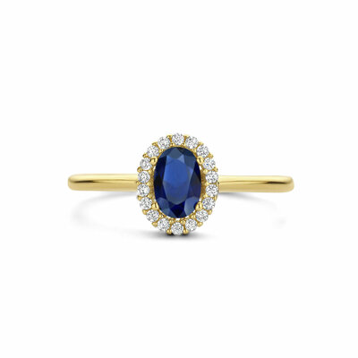 ring synth. saffier en zirkonia halo
