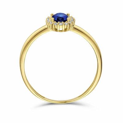 ring synth. saffier en zirkonia halo