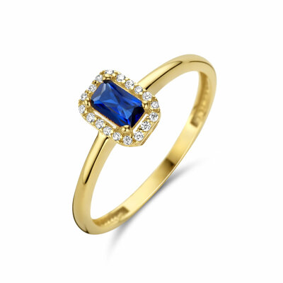 ring synth. saffier en zirkonia halo