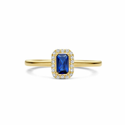ring synth. saffier en zirkonia halo